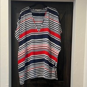 Francesca's Collections Navy Red White Striped Swim Coverup